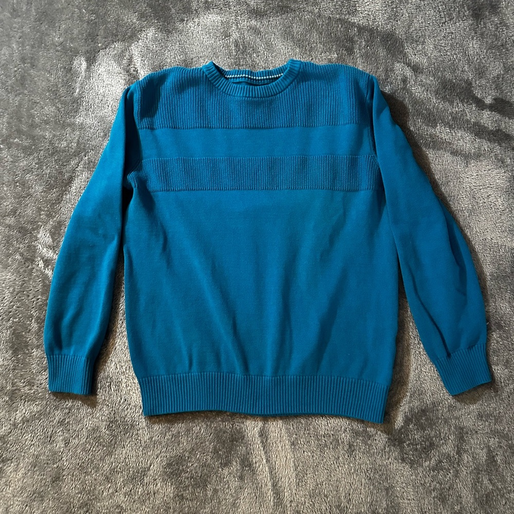 Club Room Mens Textured Cotton Crewneck Sweater Teal Blue Large